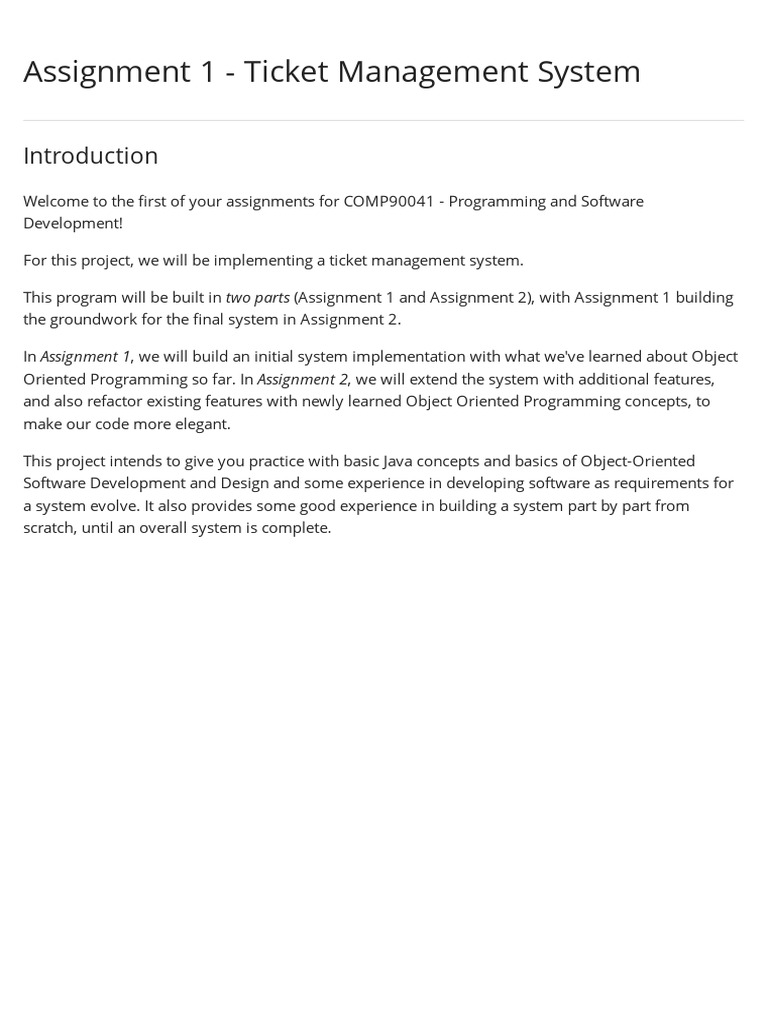 Assignment 1 - Ticket Management System | PDF | Method (Computer ...