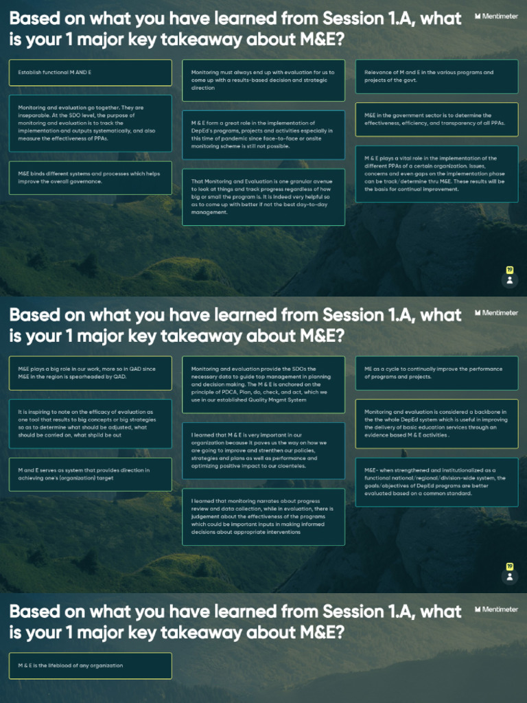 Key Takeaway and Recent M&E Activities | PDF