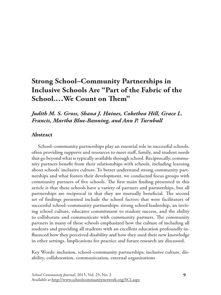 Strong Partnerships in Inclusive Schools | PDF | Focus Group | Community