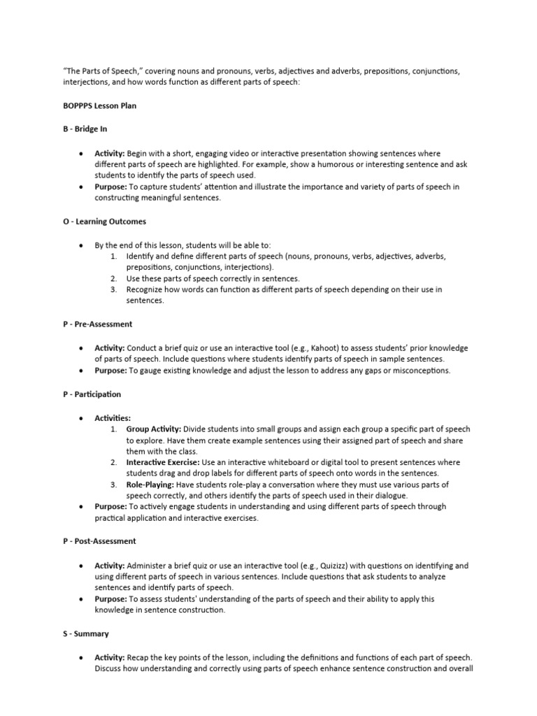 Parts of Speech and Sentence Structure | PDF | Part Of Speech | Adverb