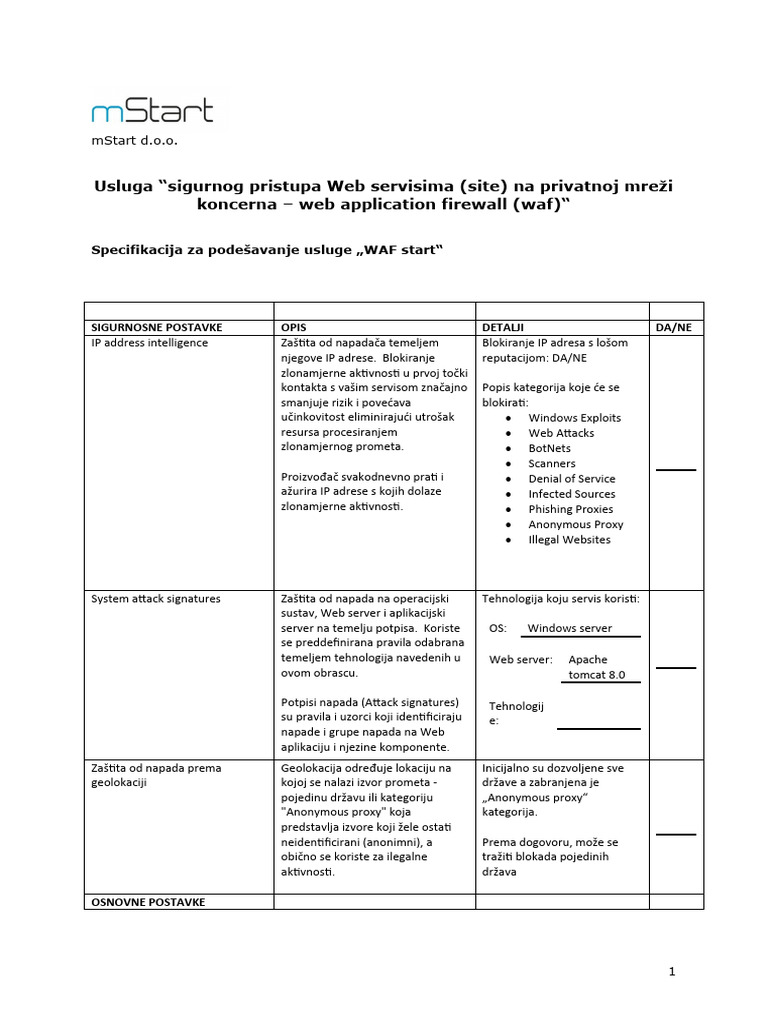 WAF Start Specifikacija | PDF