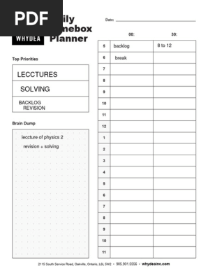 Whydea Daily Timebox Planner