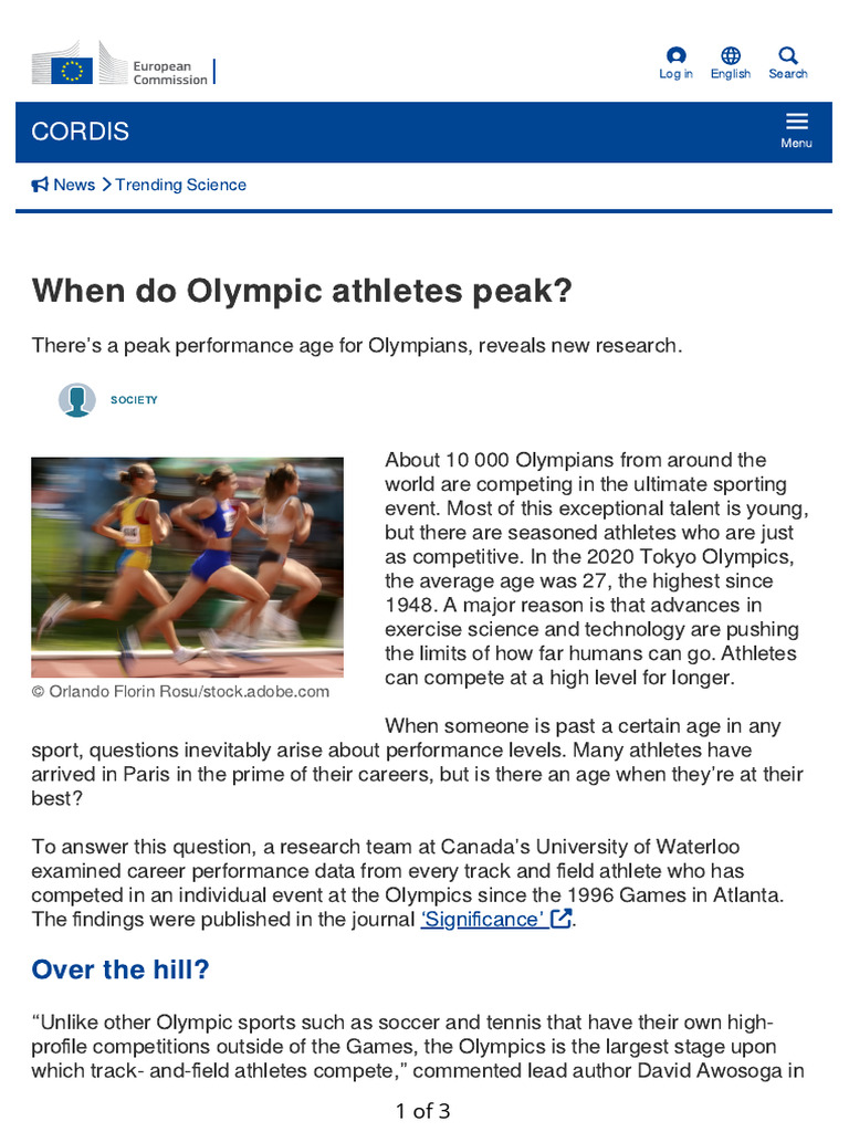 CORDIS - Article - 452752 When Do Olympic Athletes Peak - en | PDF