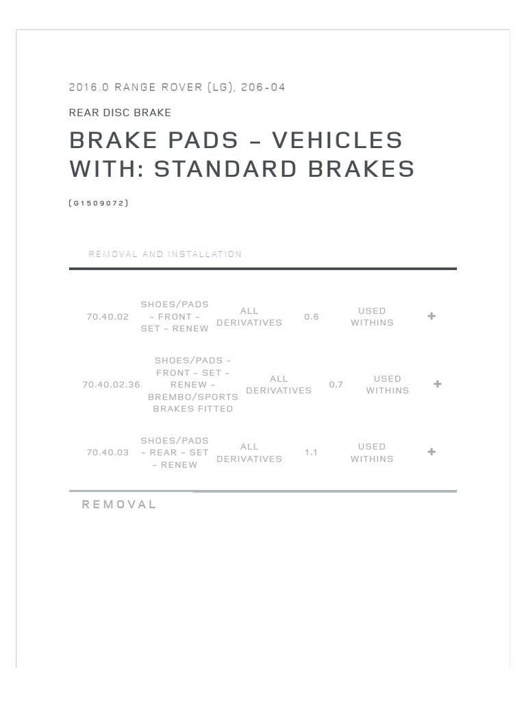 Brake Pads - Vehicles With - Standard Brakes Removal and Inst | PDF ...