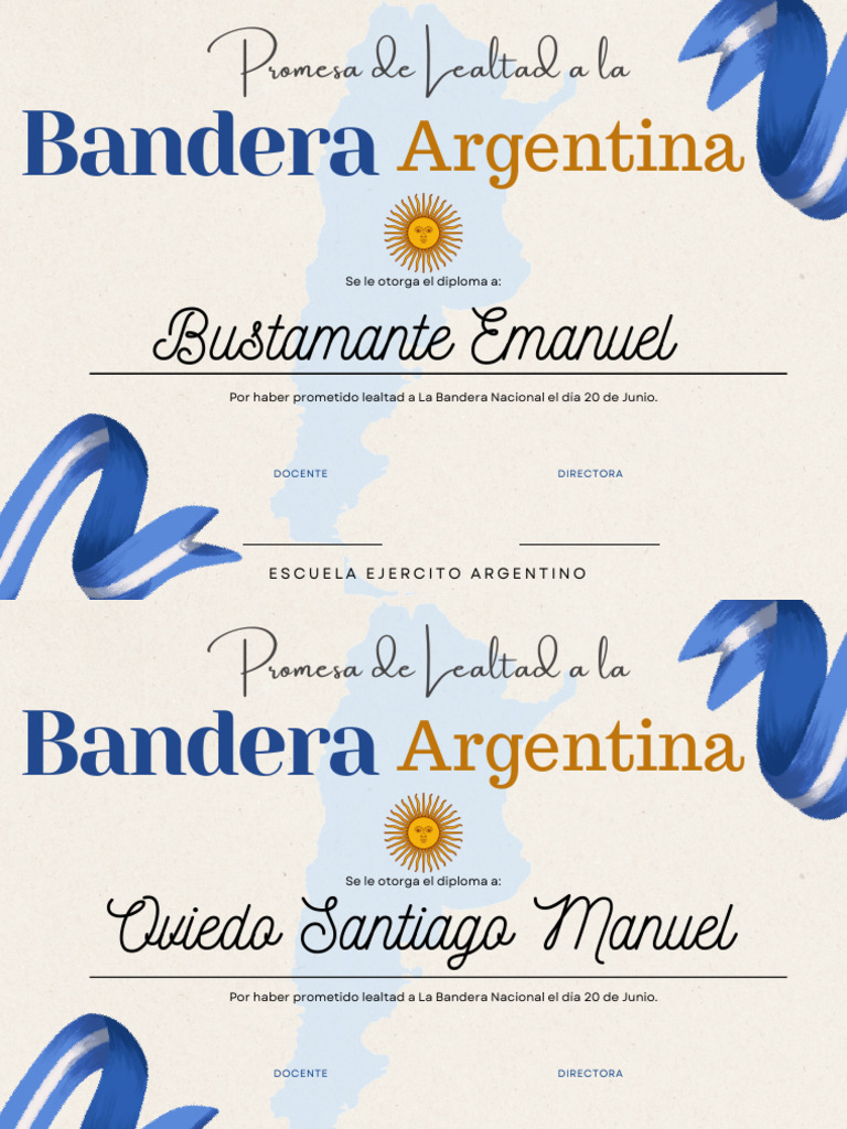 Certificado de Reconocimiento Diploma Promesa a La Bandera Argentina ...