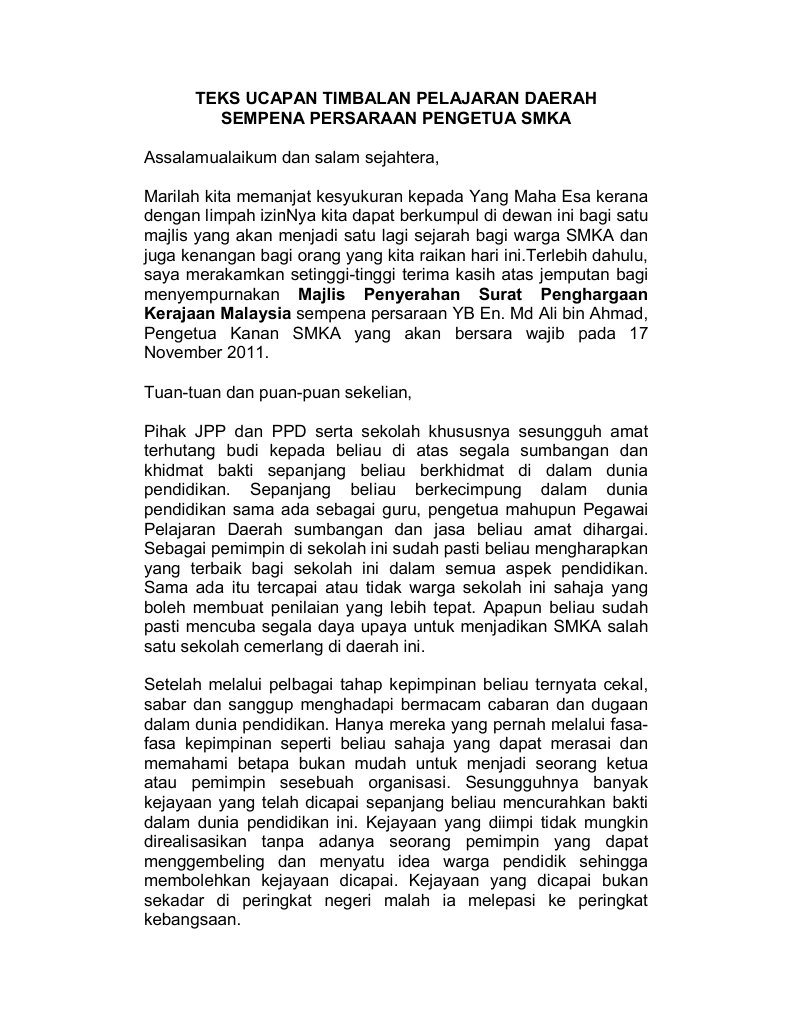 Ucapan Persaraan Pengetua Pdf