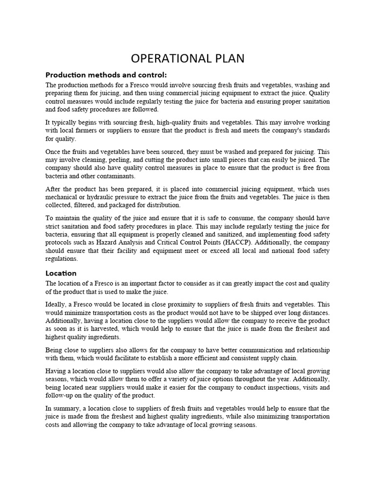 Fresco Operational Plan for Juice Production | PDF | Expense | Equity ...