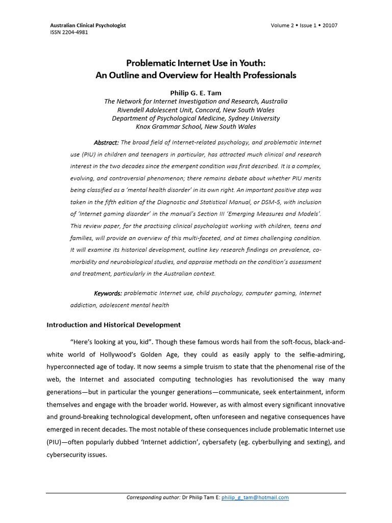 Problematic Internet Use in Youth - Tam | PDF | Mental Disorder ...