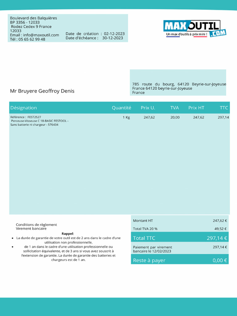 Facture FA3900220231000001 | PDF