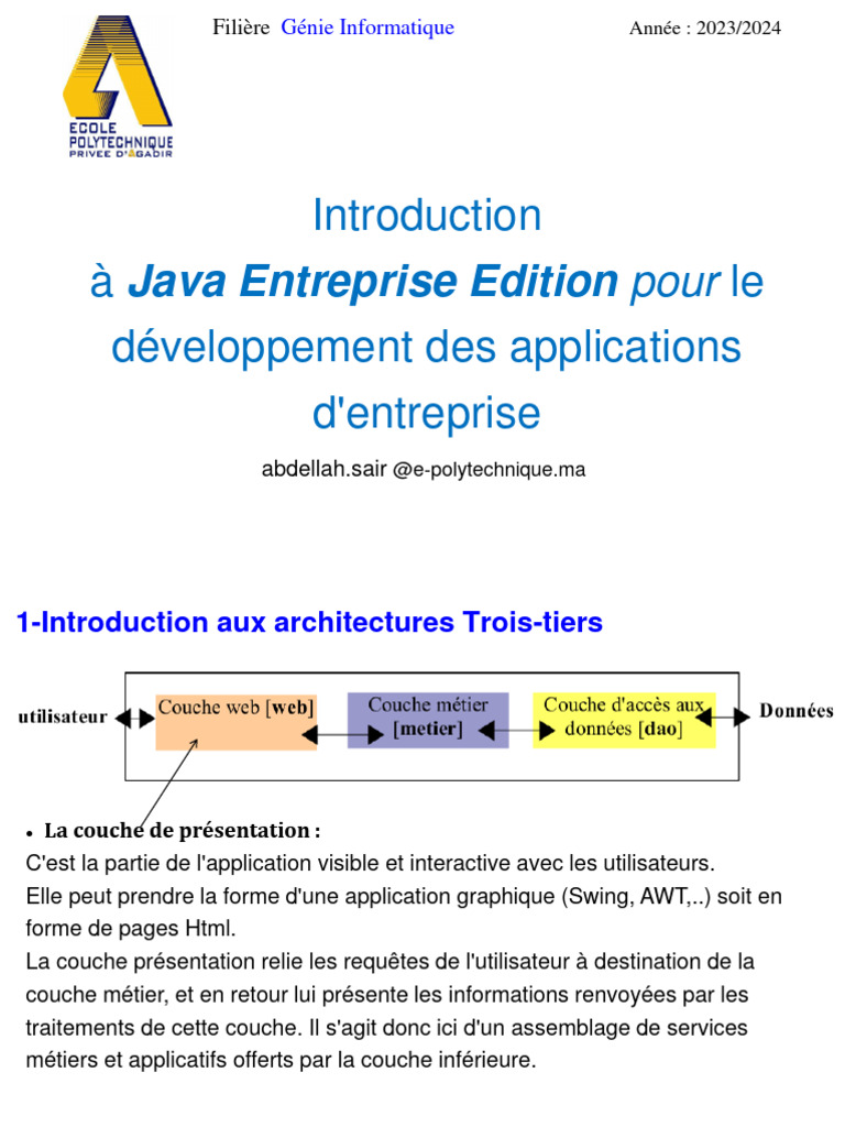 Introduction à Java EE et architectures n-tiers | PDF | Programmation ...
