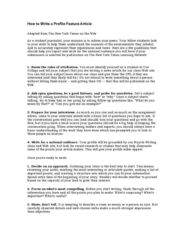 How To Write A Profile Feature Article  PDF  News  Interview