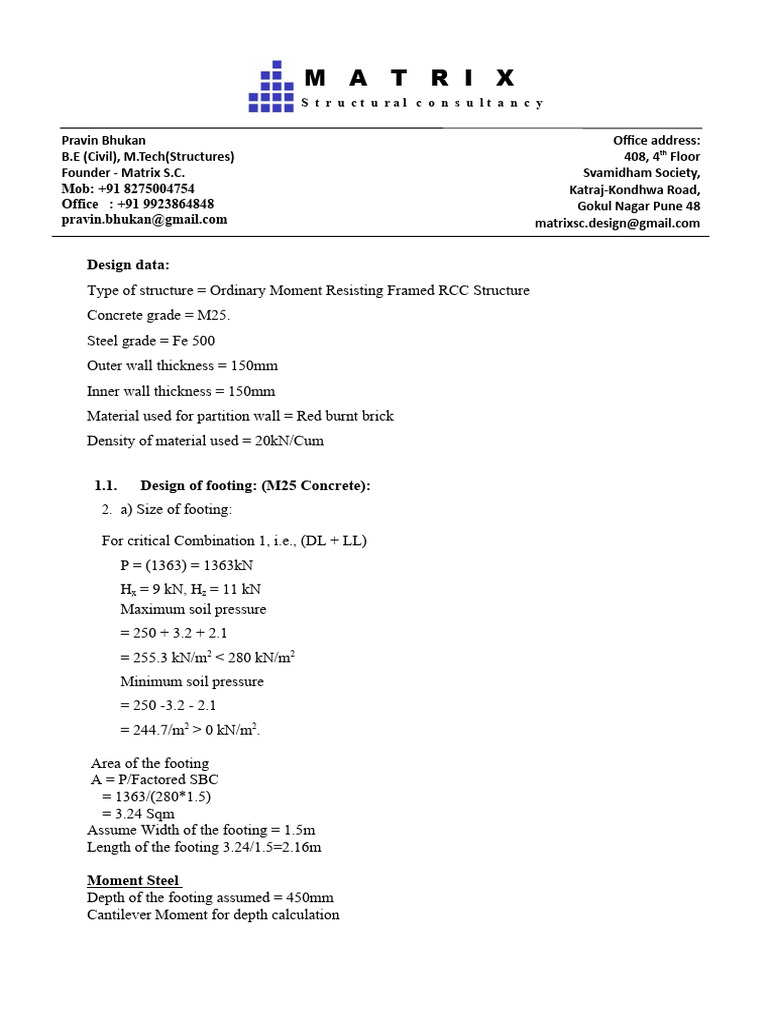 RCC Structure Design and Footing Analysis | PDF | Architectural Design ...