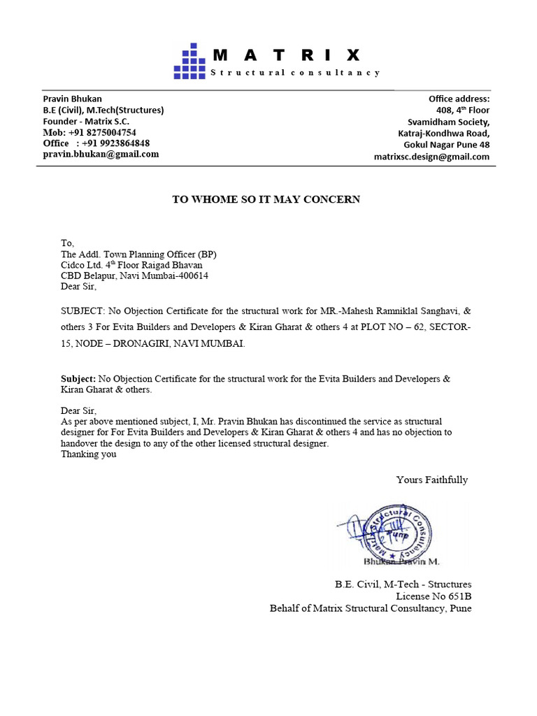 No Objection Certificate for Structural Work | PDF