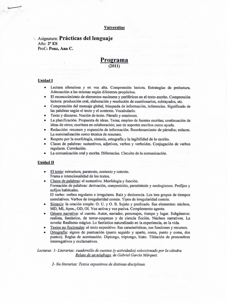 Prácticas Del Lenguaje 2º Año ESB | PDF