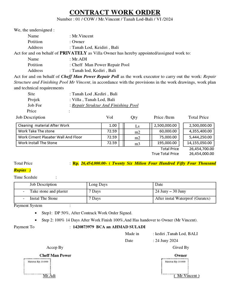 Contrack Work Order | PDF