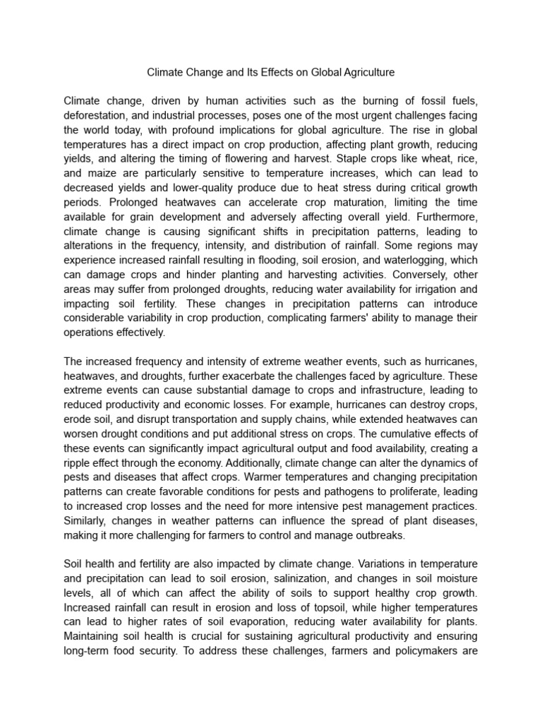 Climate Change and Its Effects On Global Agriculture | PDF ...