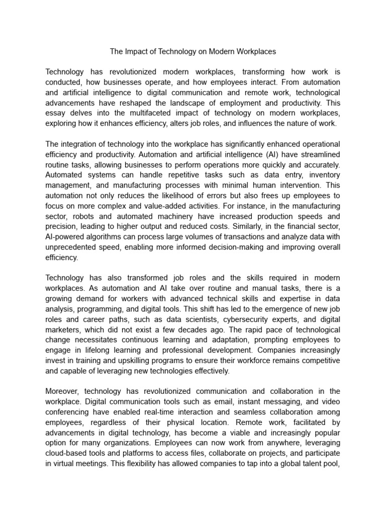 The Impact of Technology On Modern Workplaces | PDF | Automation ...