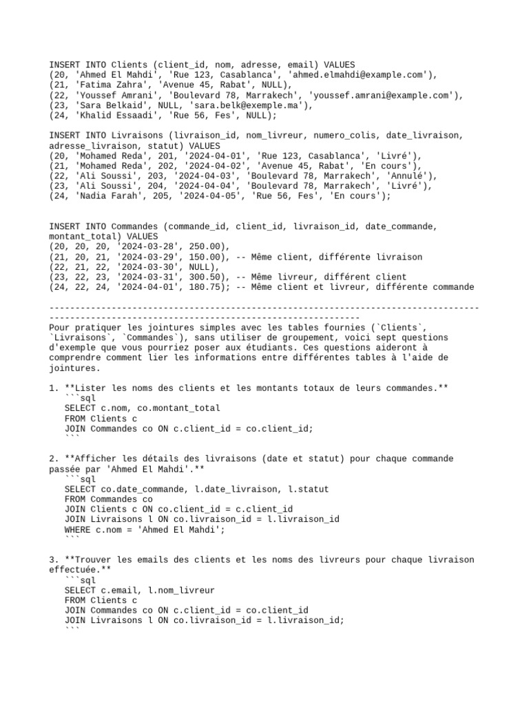 Analyse des Commandes et Livraisons SQL | PDF | SQL | Gestion des données