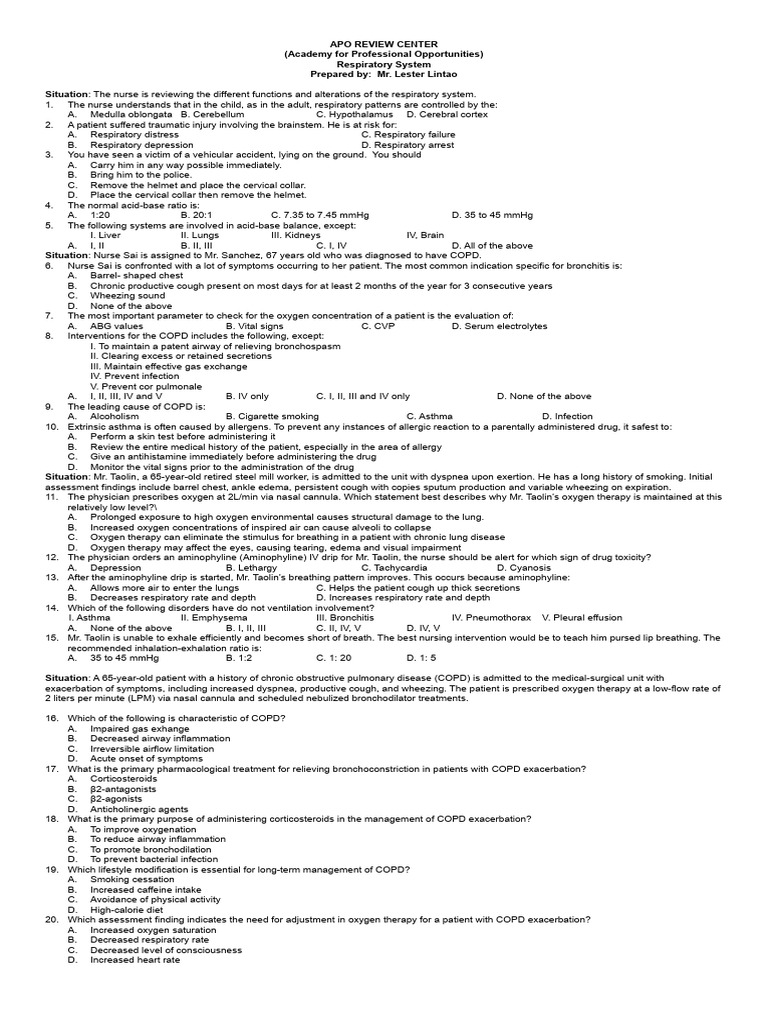 Respiratory System Nursing Review Quiz | PDF | Chronic Obstructive ...
