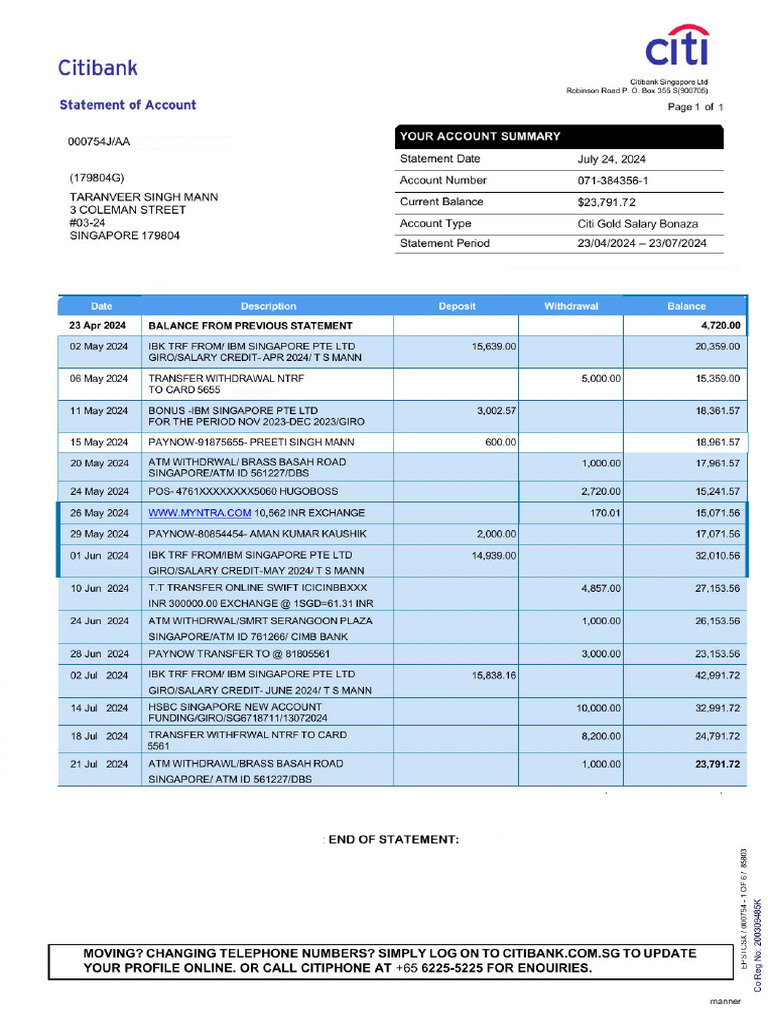 Citibank Singapore ST | PDF