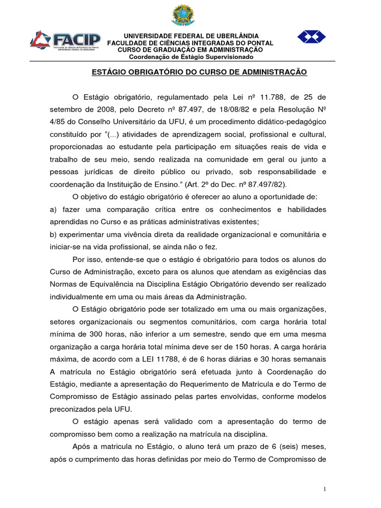 Estágio Obrigatório em Administração UFU | PDF | Estágio | Procura de ...
