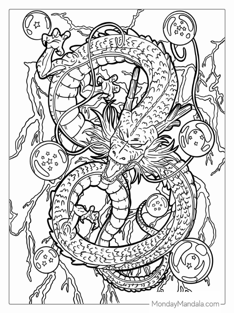 Detailed Shenron Dragon With Balls Coloring Page | PDF