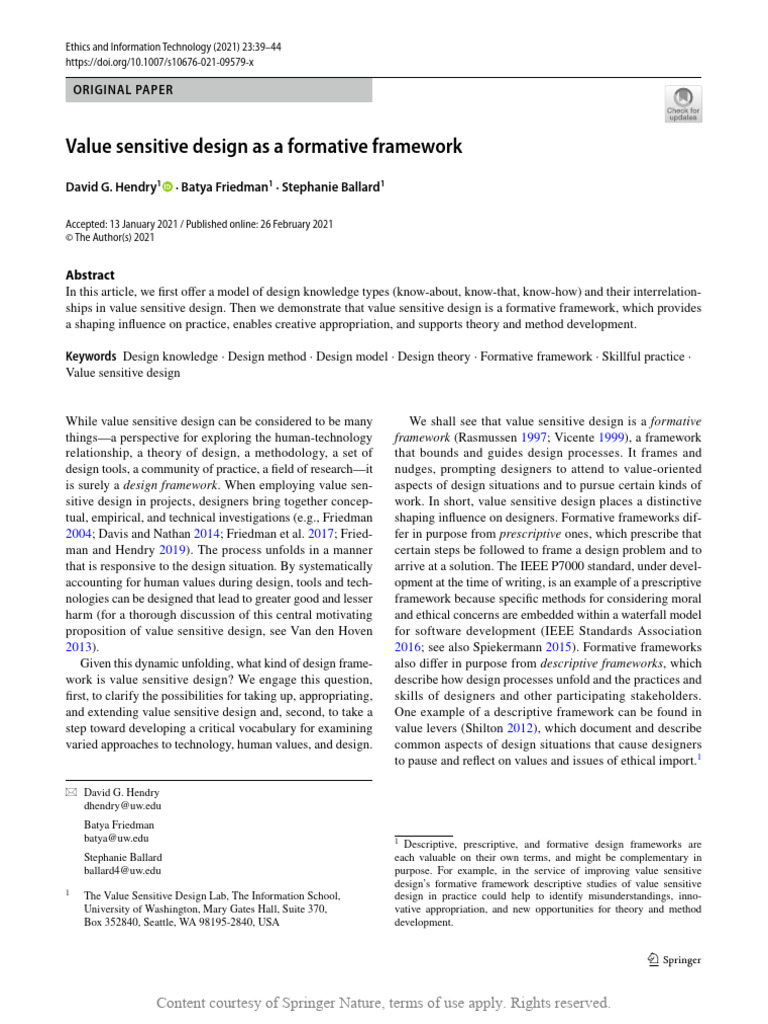 Value Sensitive Design Framework Explained | PDF | Design | Procedural ...