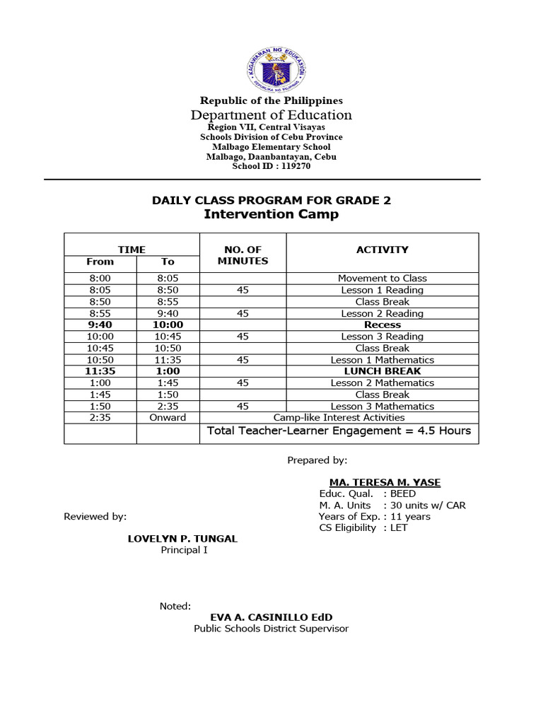 NLC Grade 2 Class Program | PDF