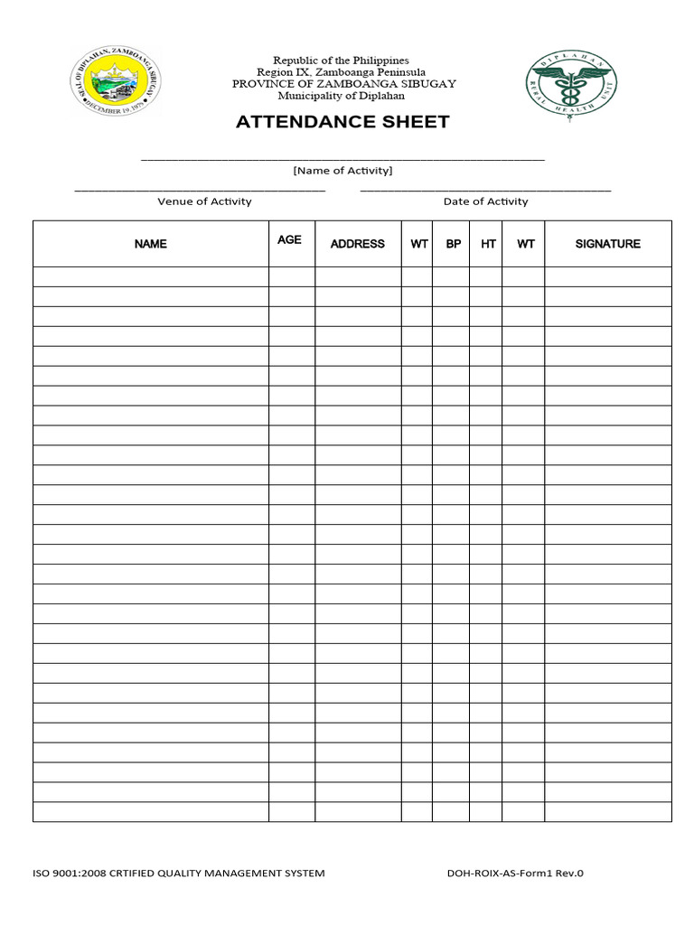 Attendance Sheet for Diplahan Activity | PDF