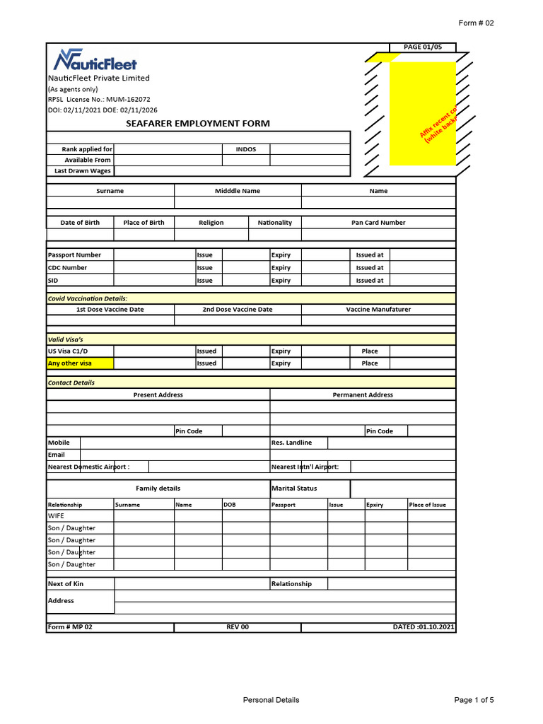 NFPL Application Form | PDF | Oil Tanker | Ships