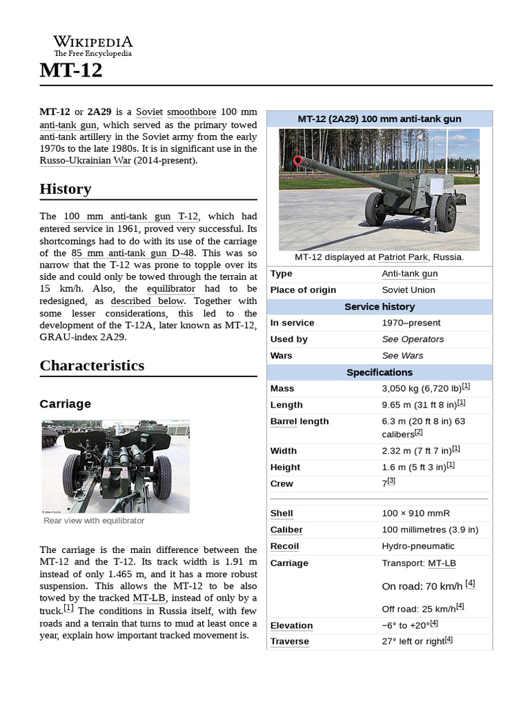 MT-12 100mm Anti-Tank Gun Overview | PDF | Military Technology ...