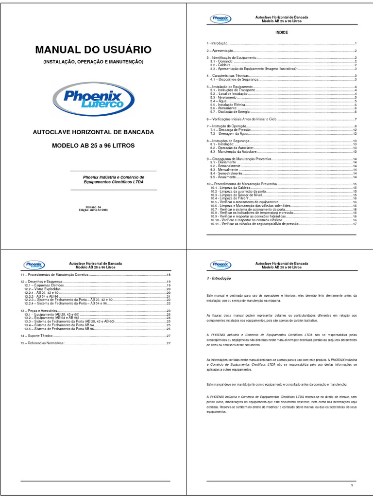 Manual da Autoclave Horizontal AB 25-96L | PDF | Esterilização ...