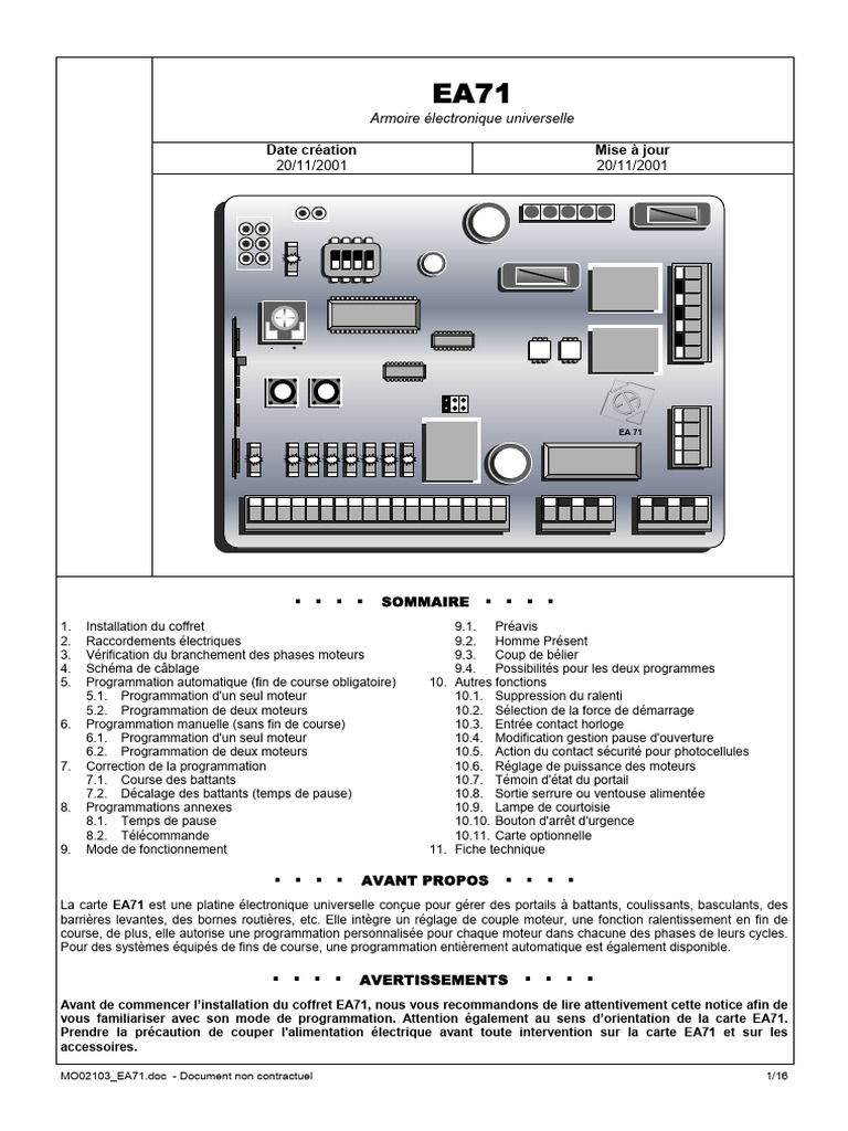 Installation et Programmation EA71 Portail | PDF | Connectique ...