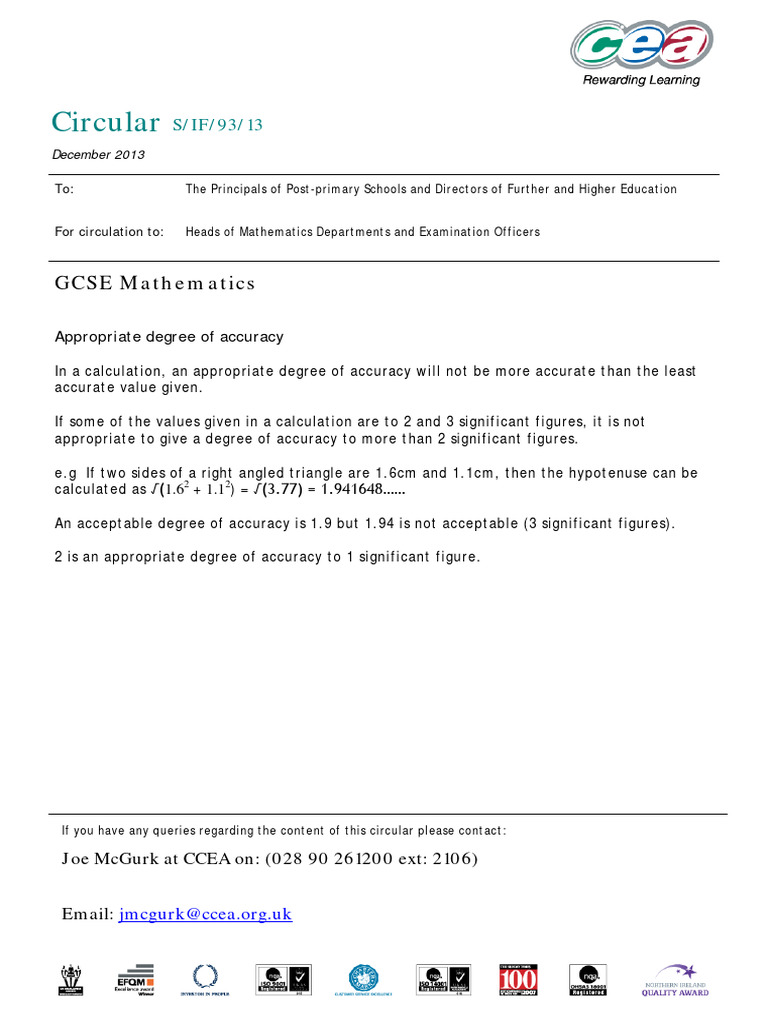 GCSE Mathematics Accuracy Guidelines | PDF