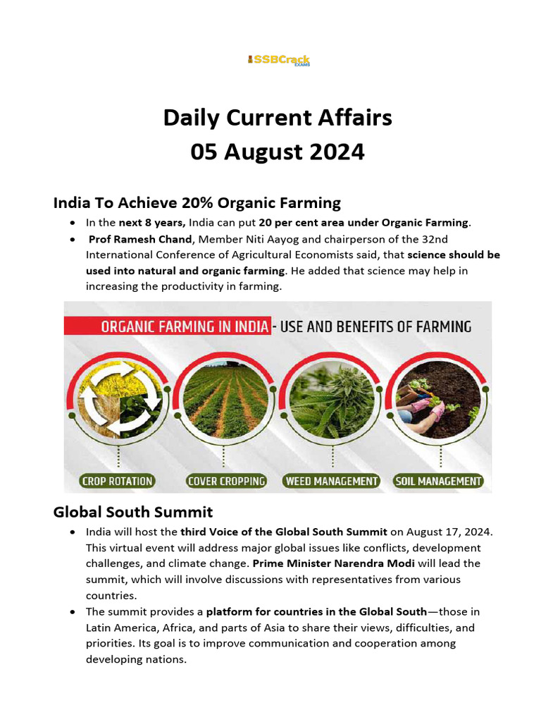 Current Affairs 05 August 2024 | PDF | Agriculture | Loom