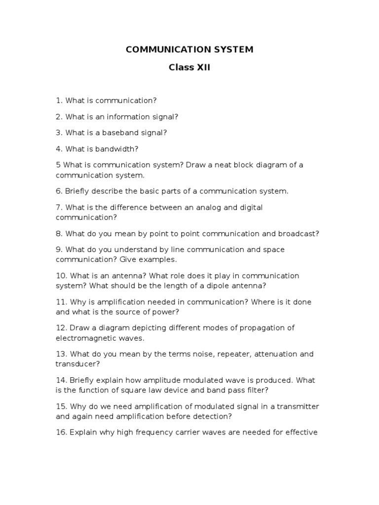 Communication System Overview for Class XII | PDF | Communications ...