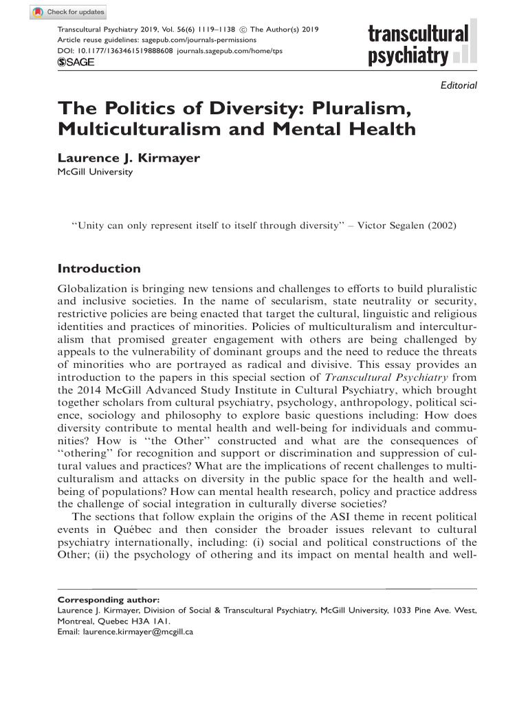 The Politics of Diversity - Pluralism, Multiculturalism and Mental ...
