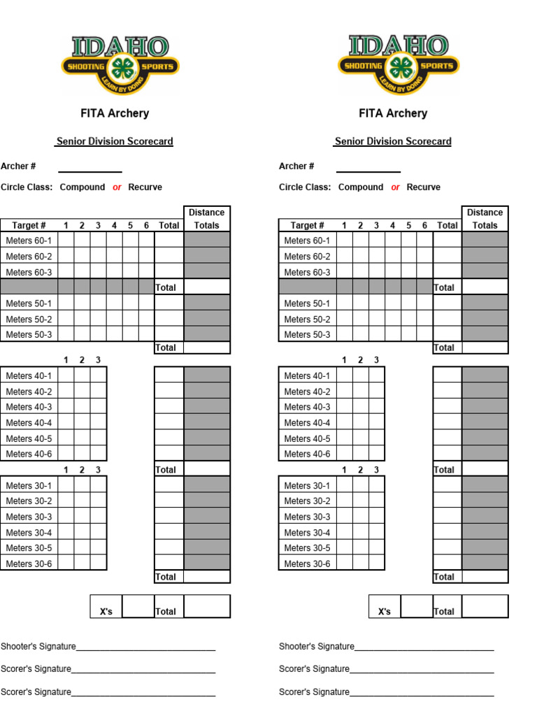 2022 Idaho Archery Pistol Rifle Score Cards Excel | PDF | Archery ...