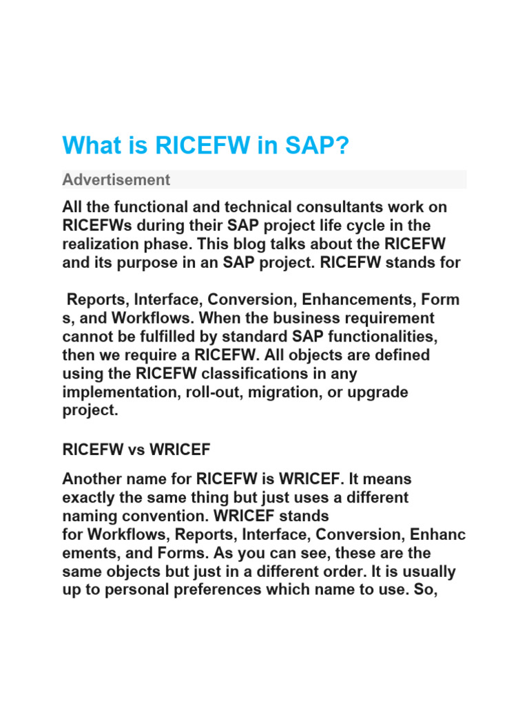 Understanding RICEFW in SAP Projects | PDF | Electronic Data ...