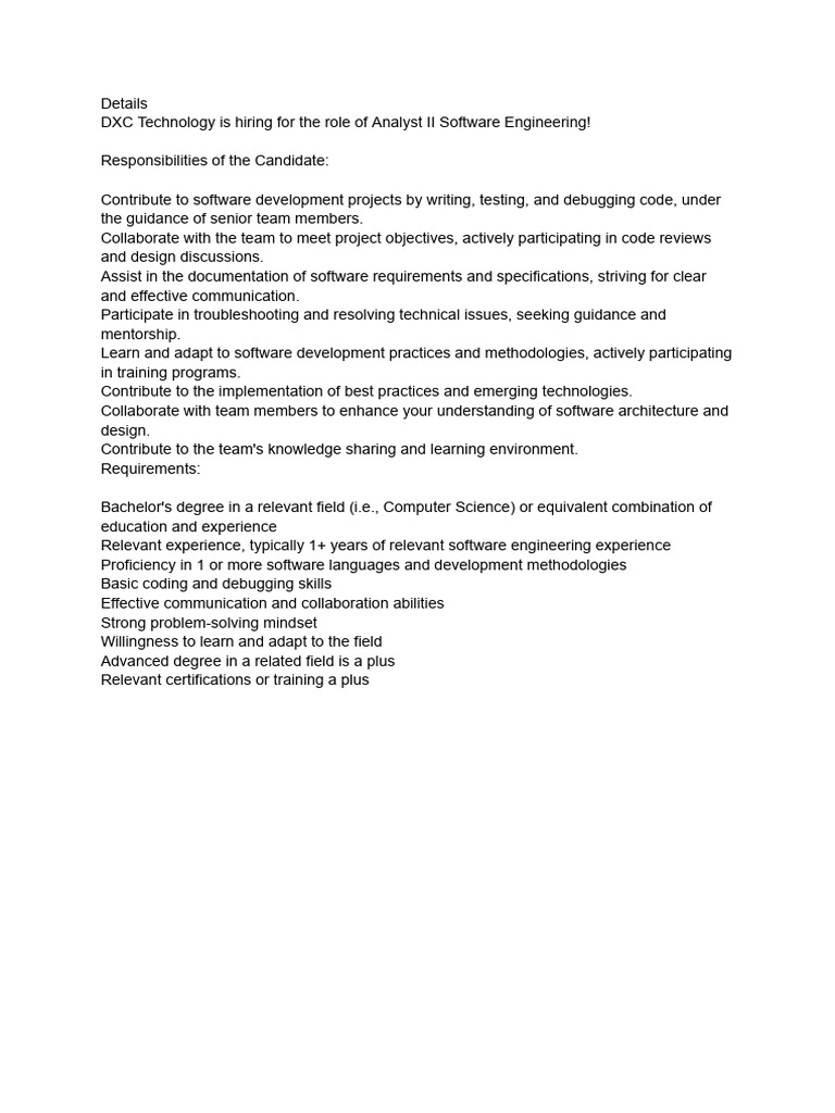 Analyst II Software Engineer Job | PDF | Career & Growth