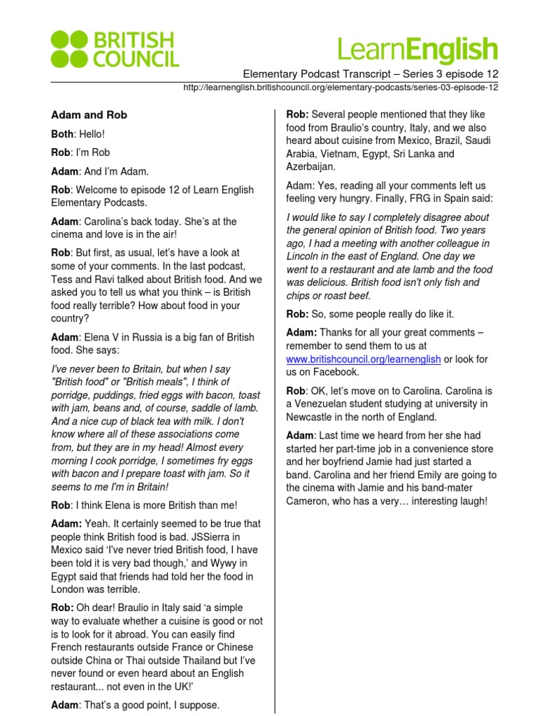 Learn English Podcasts Elementary 03 12 Transcript | PDF | British ...