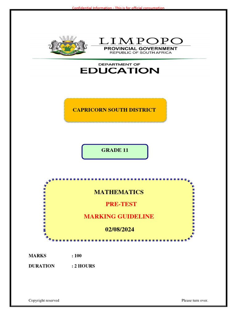 2024 - Maths - Grade - 11 Pre Test Memorandum... Capricorn South Term 3 ...