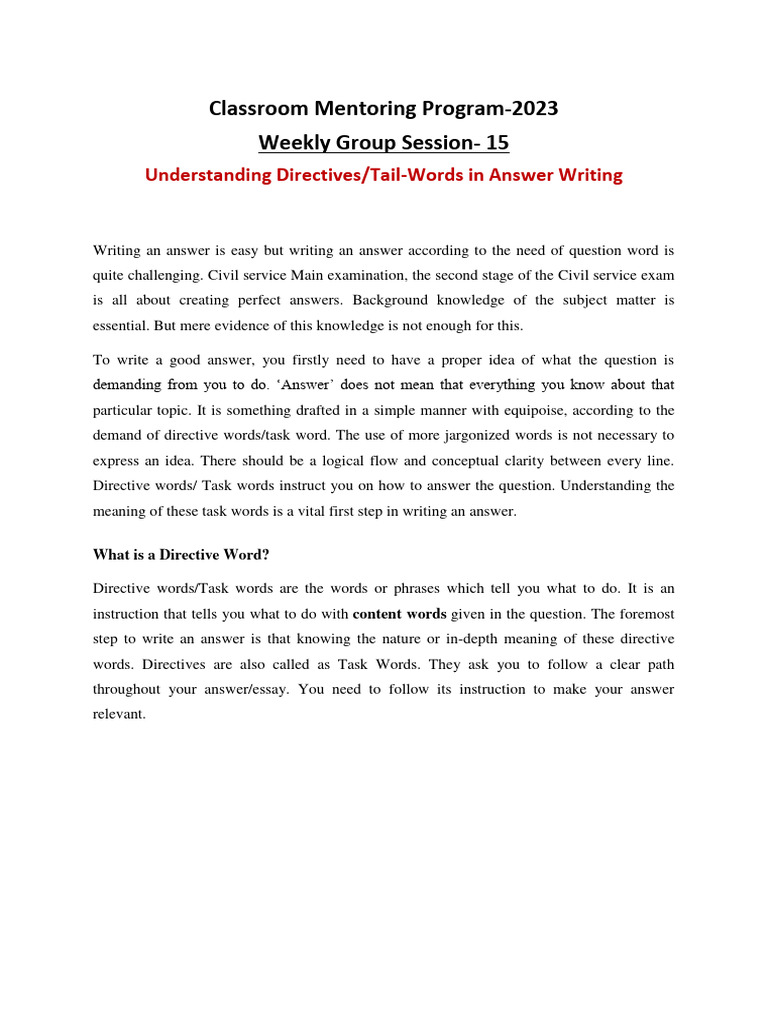 Understanding directives tail words in answer writing mentor s