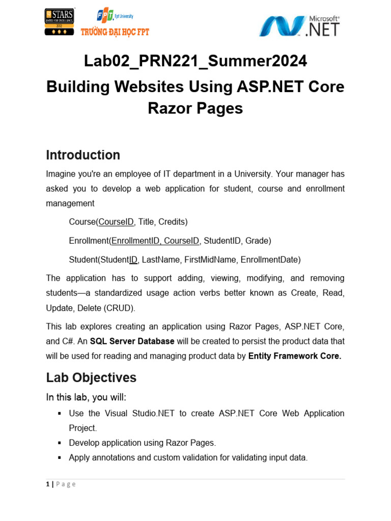 PRN221 - Lab - 02 - Building Websites Using ASP - NET Core Razor Pages ...