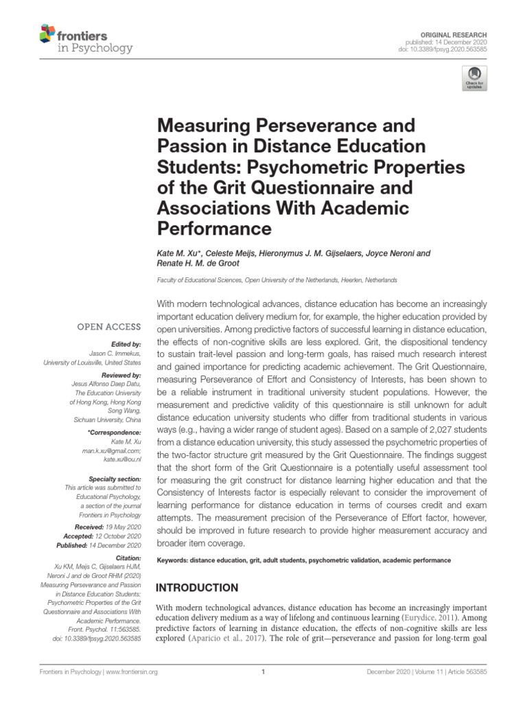Grit in Distance Education Students | PDF | Grit (Personality Trait ...