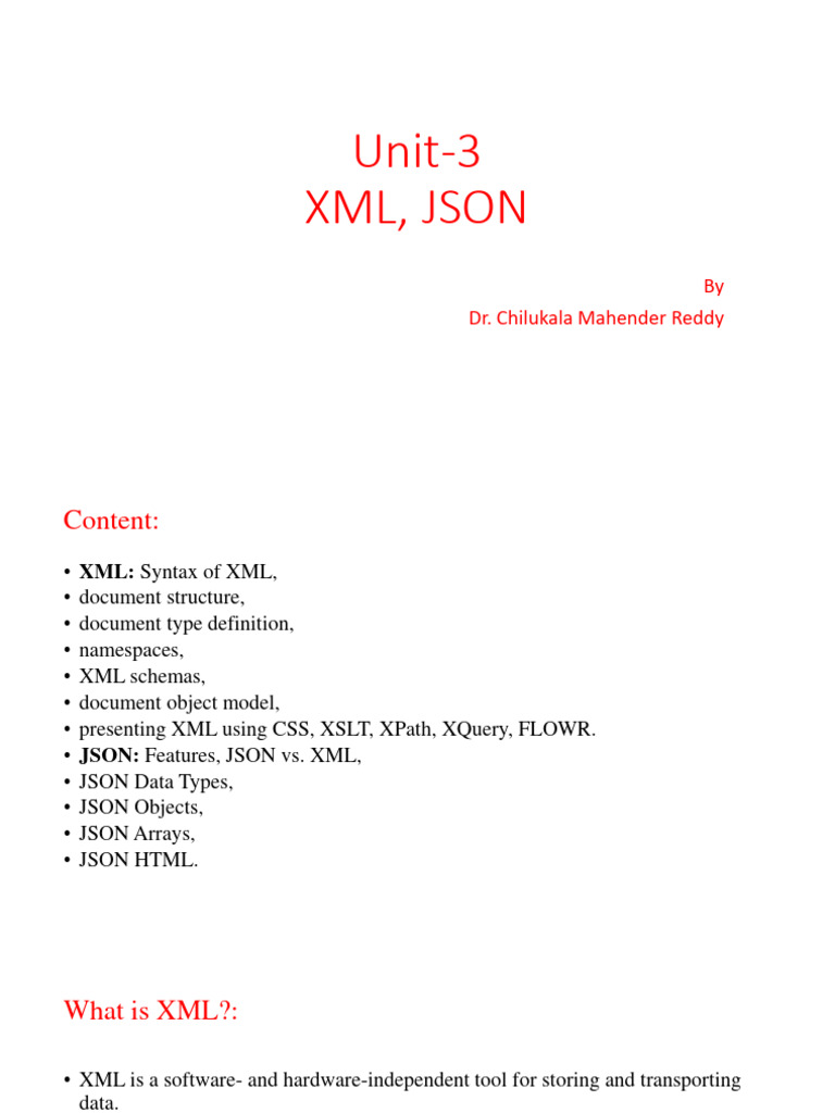 XML and JSON Overview Guide | PDF | Xslt | Document Object Model
