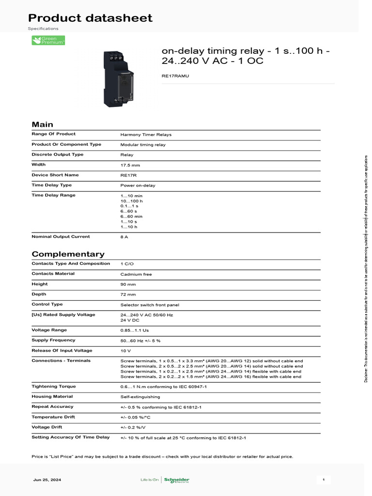 Harmony Timer Relay RE17RAMU Specs | PDF | Alternating Current | Relay