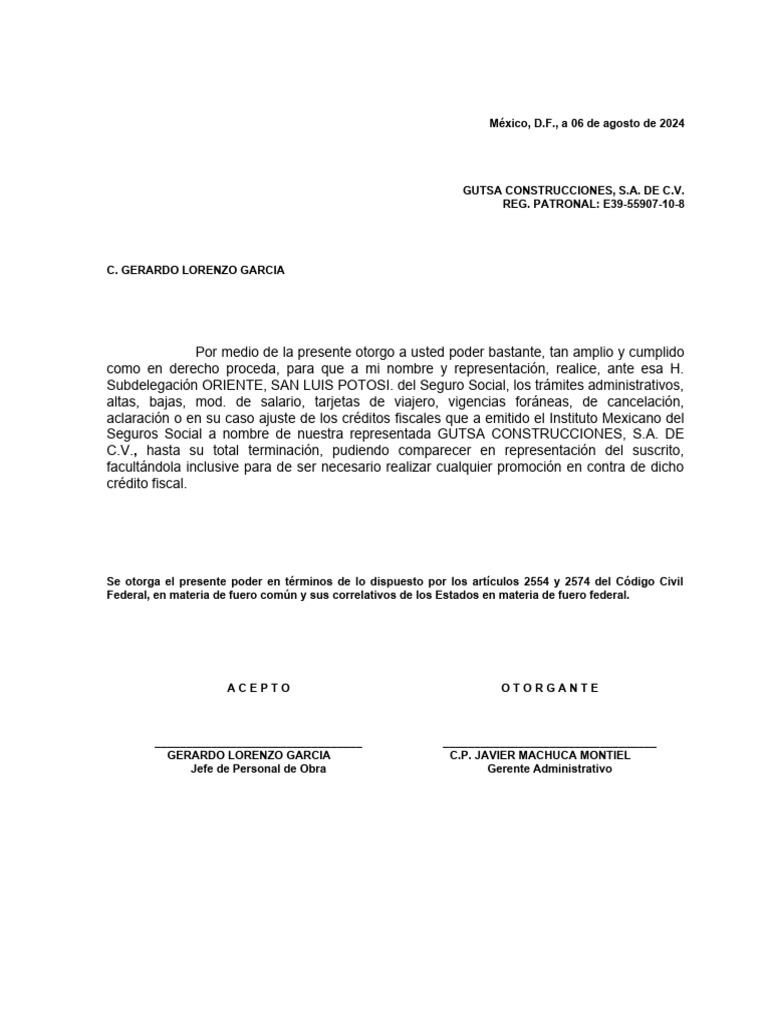 Carta Poder Tramites Imss | PDF | México | Gobierno