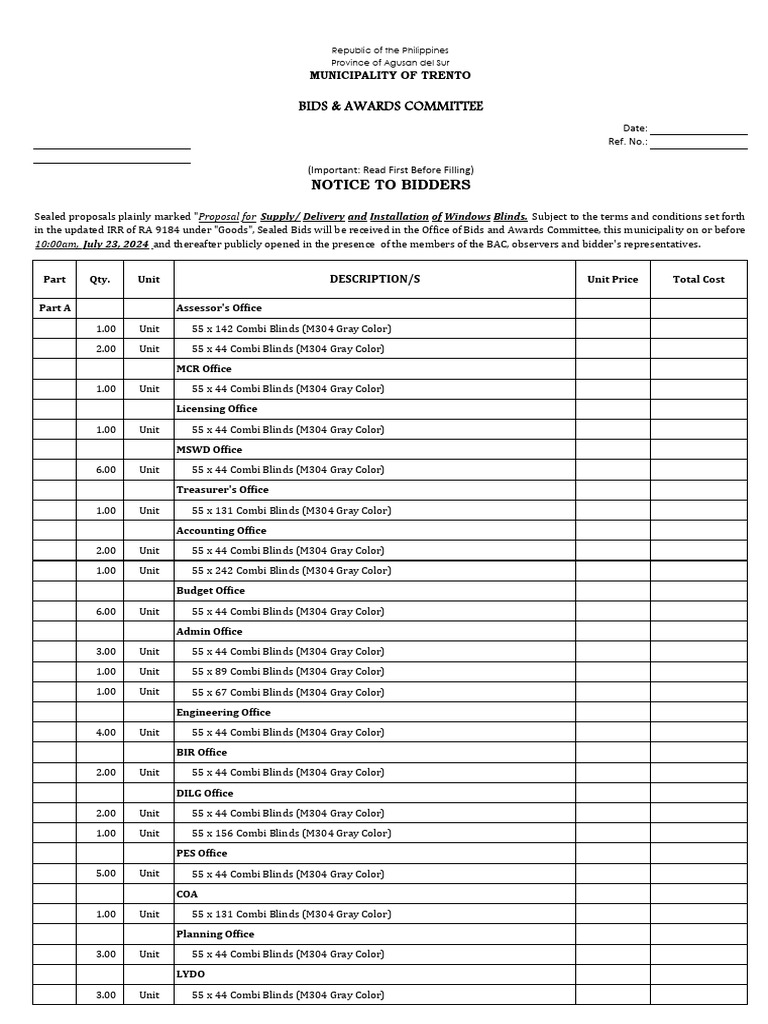 43) Bid Form GOODS 2024 Windows Blinds | PDF | Financial Markets