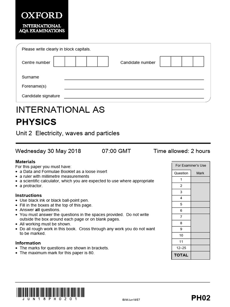 2018 June - Unit 2 Exam | PDF | Diffraction | Electromagnetic Spectrum